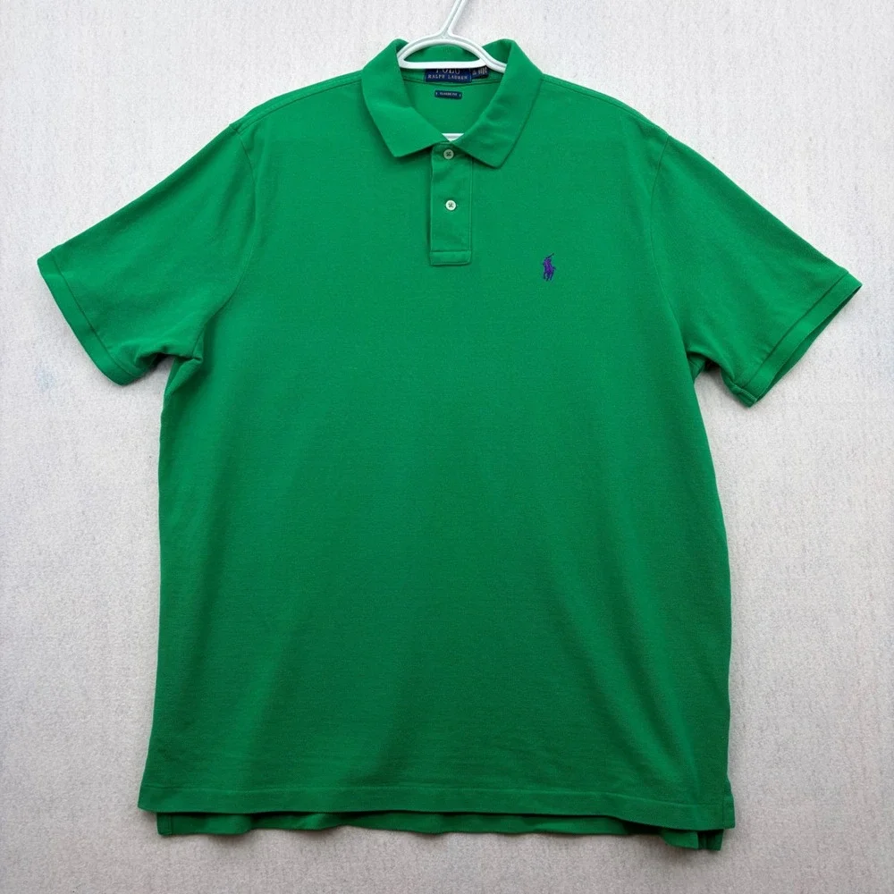 Polo Ralph Lauren Mens XL Green Classic Fit Short Sleeve Pique Polo Purple Pony
